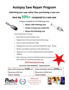 Refurbishment of Stryker 810 & Mopec 810 Autopsy Saws